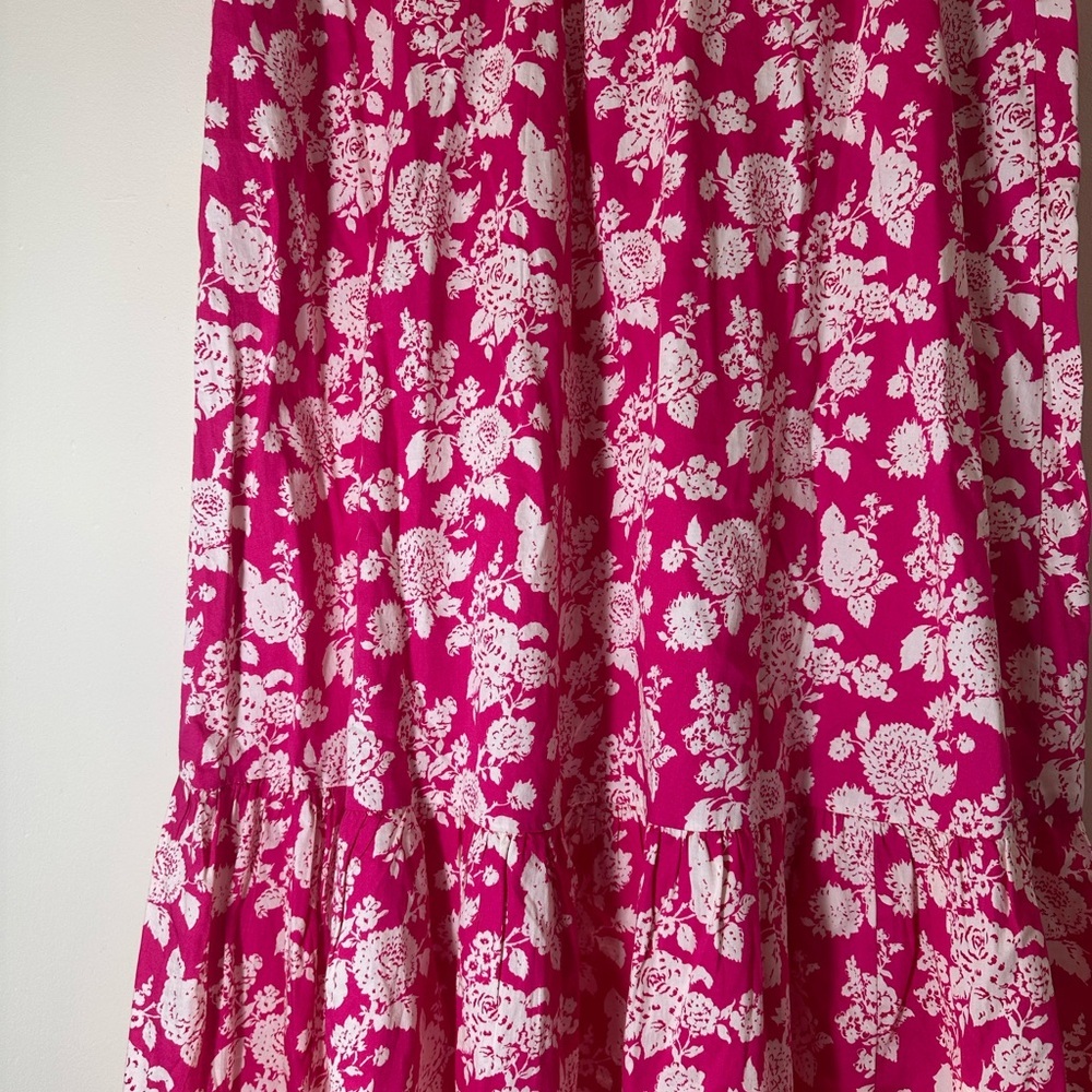Anupa tiered 100% cotton pull on floral pink white midi skirt size XL NWT - Picture 12 of 14